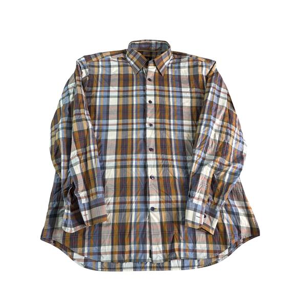 Robert Talbott Other - Robert Talbott Shirt Mens Large 100% Cotton Plaid Button Up Blue Brown Orange